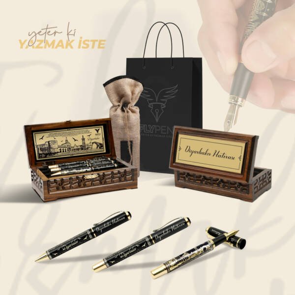 Diyarbakır Üçlü Hediyelik Kalem Seti Gold Series  ( Roller Kalem -  Tükenmez Kalem - Dolma Kalem )