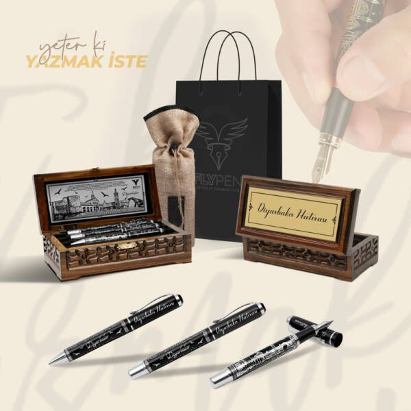 Diyarbakır Üçlü Hediyelik Kalem Seti Silver Series ( Roller Kalem - Tükenmez Kalem - Dolma Kalem )